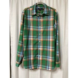 Polo Ralph Lauren Mens Green Plaid Classic Fit Performance Button Front Shirt XL